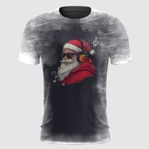 Camiseta Papai Noel Estiloso Ouvindo Música