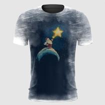 Camiseta Papai Noel Pegando Estrela no Céu Natal