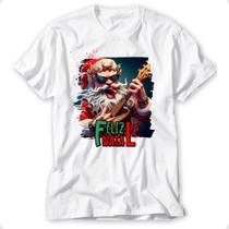 Camiseta papai noel rock roll blusa feliz natal