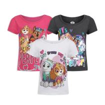 Camiseta Paw Patrol Nickelodeon de manga curta, pacote com 3 para meninas