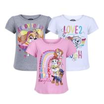Camiseta Paw Patrol Nickelodeon de manga curta, pacote com 3 unidades para meninas
