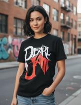 Camiseta Pearl Jam Preta Logo Eddie Vedder Grunge Banda de Rock Blusa Adulto Unissex Hcd725