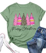 Camiseta PECHAR Merry Christmas Leopard Tree para mulheres