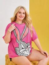 Camiseta Pernalonga Estampada Personagem Desenho Animado Looney Tunes Oversized Mango Curta Ombro Caido Aesthetic
