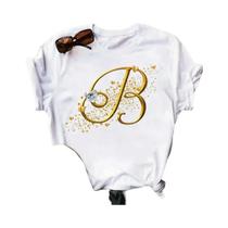 Camiseta Personalizada com Nome em Diamante Dourado - Moda Feminina - Manga Curta