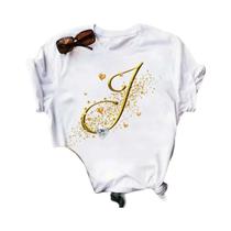 Camiseta Personalizada com Nome em Diamante Dourado - Moda Feminina - Manga Curta