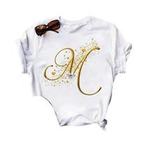 Camiseta Personalizada com Nome em Diamante Dourado - Moda Feminina - Manga Curta