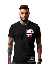 Camiseta Personalizada Estampa Caveira Carta Masculina Algodão Estampada Gola Careca Ref 04