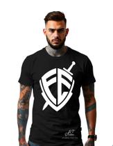 Camiseta Personalizada Estampa Fé Escudo Masculina Algodão Estampada Gola Careca Ref 10