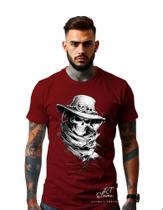 Camiseta Personalizada Estampa Skull Masculina Algodão Estampada Gola Careca Ref 24