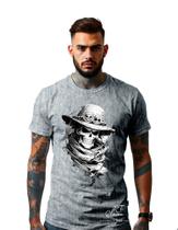 Camiseta Personalizada Estampa Skull Masculina Algodão Estampada Gola Careca Ref 24