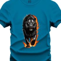 Camiseta Personalizada Leão Sobre Fogo Tecido Premium do P ao G3