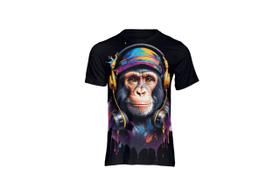 Camiseta Personalizada Monkey Com Fone Tecido Premium 30.1