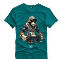 Camiseta Personalizada Monkey Style Macaco Boné Óculos Corrente