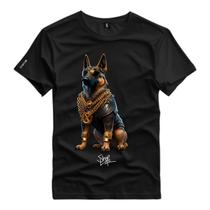 Camiseta Personalizada Pastor Alemão Chacal Cachorro Dog Corrente Ouro Gold Shap Life