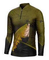 Camiseta Pesca Camisa Masculina Combate Brasil Camuflada Peixe Proteção Solar 50+ Mar Negro