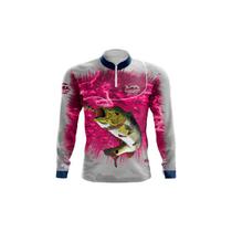 Camiseta Pesca Concept Fish com Fator Proteção Solar UV Poliéster Tucunaré Rosa - By Aventura