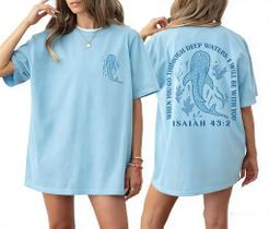Camiseta Pinclodly Christian Oversized para mulheres azul claro