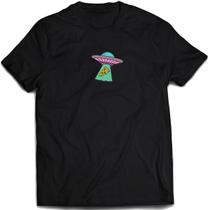 Camiseta pizza disco voador camisa divertida espaço alien