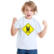 Camiseta Placa Rock Roqueiro Camisa Personalizada Blusa Infantil e Juvenil Algodão com Poliéster