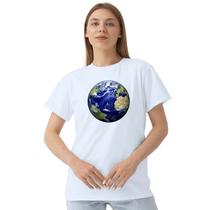 Camiseta Planeta Terra Globo Terrestre Camisa Personalizada Blusa Adulto Algodão com Poliéster