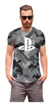 Camiseta Playstation Camuflada Cinza Oficial