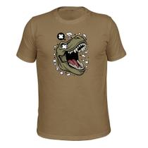 Camiseta Plus Size 100% Algodão Malha 30.1 Estampada Dino Sorrindo