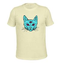 Camiseta Plus Size 100% Algodão Tecido Macio Estampada Gato Olhos