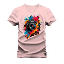 Camiseta Plus Size Agodão T-Shirt Unissex Premium Macia Estampada Camera Pepen