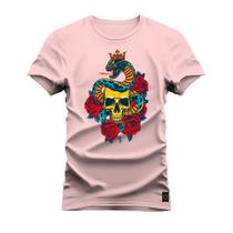 Camiseta Plus Size Agodão T-Shirt Unissex Premium Macia Estampada Naja Caveira