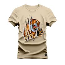 Camiseta Plus Size Agodão T-Shirt Unissex Premium Macia Estampada Tigre Garras