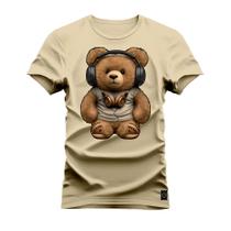 Camiseta Plus Size Agodão T-Shirt Unissex Premium Macia Estampada Urso De Fone