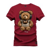 Camiseta Plus Size Agodão T-Shirt Unissex Premium Macia Estampada Urso De Fone