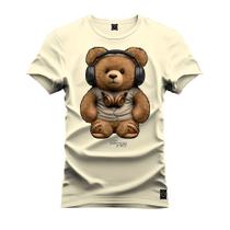 Camiseta Plus Size Agodão T-Shirt Unissex Premium Macia Estampada Urso De Fone - Nexstar