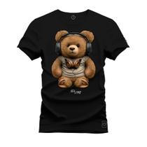 Camiseta Plus Size Agodão T-Shirt Unissex Premium Macia Estampada Urso De Fone