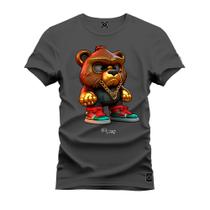 Camiseta Plus Size Agodão T-Shirt Unissex Premium Macia Estampada Urso Descolado