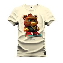 Camiseta Plus Size Agodão T-Shirt Unissex Premium Macia Estampada Urso Descolado