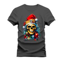 Camiseta Plus Size Algodão 30.1 Premium Estampada Caveira Clima Natal