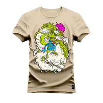 Camiseta Plus Size Algodão 30.1 Premium Estampada Dragon Fumaça