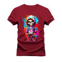 Camiseta Plus Size Algodão 30.1 Premium Estampada Mini Caveira Terror