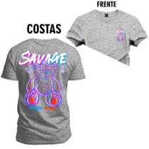 Camiseta Plus Size Algodão Estampada Premium Savage Frente Costas