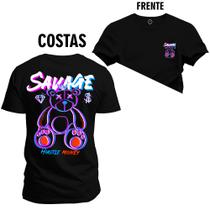 Camiseta Plus Size Algodão Estampada Premium Savage Frente Costas