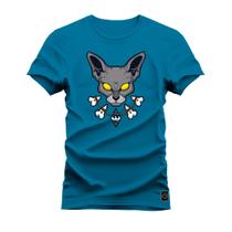 Camiseta Plus Size Algodão Gola Redonda Estampada Gato Olho
