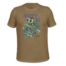 Camiseta Plus Size Algodão Malha 30.1 Estampada Happy life