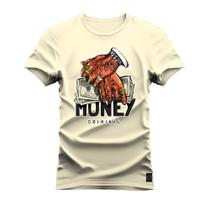 Camiseta Plus Size Algodão Premium Estampada Confortável Money Luck