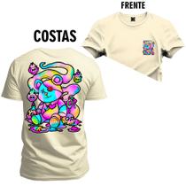 Camiseta Plus Size Algodão Premium Estampada Confortável Urso Cores Frente Costas