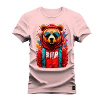 Camiseta Plus Size Algodão Premium T-Shirt Beatfir Ursinho Touca