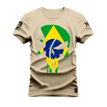 Camiseta Plus Size Algodão Premium T-Shirt Caveira Nacional