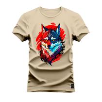 Camiseta Plus Size Algodão Premium T-Shirt Lobo Colors