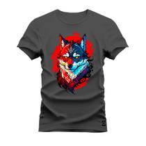 Camiseta Plus Size Algodão Premium T-Shirt Lobo Colors